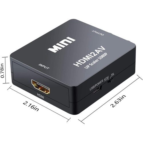 HDMI to AV Converter 1080p HDMI to 3RCA /AV/CVBS Composite Video Audio Adapter Supporting PAL/NTSC with USB Charge Cable for