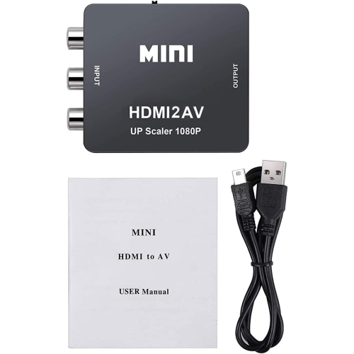HDMI to AV Converter 1080p HDMI to 3RCA /AV/CVBS Composite Video Audio Adapter Supporting PAL/NTSC with USB Charge Cable for