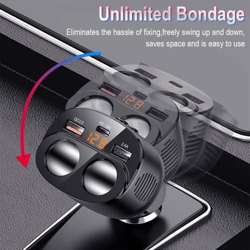 Chargeur USB-C pour l’auto, 2 prises pour allume-cigare, répartiteur 12 V, 80 W