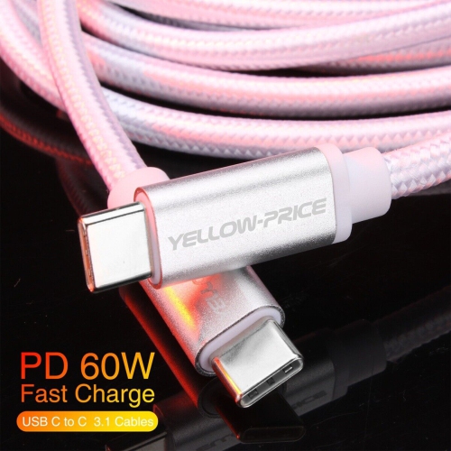 YELLOW-PRICE  USB C to USB C 60W 20V/3A Pd Fast Charging Cable [Aluminum Shell/nylon Braided]