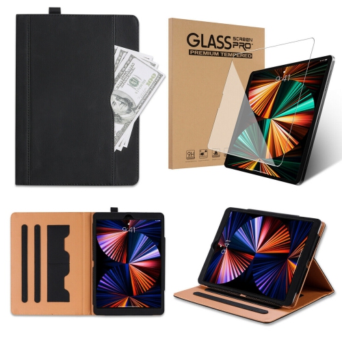 YELLOW-PRICE  Leather Folio Smart Stand Case & Tempered Glass for Ipad Pro 11 (2018 2020 2021)