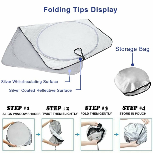 63"x35" Foldable 210T Windshield Sun Shade Provide Maximum UV and Sun Protection