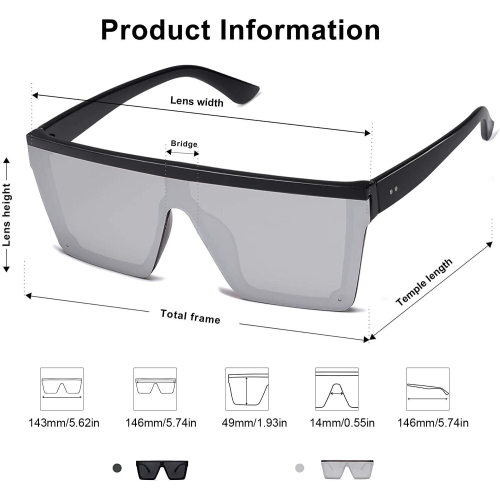 YellowPrice Oversized Rimless Sunglasses Square Flat Top Shades UV400 Protection