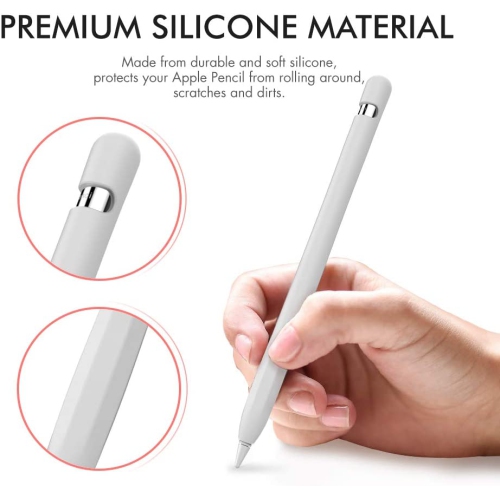 Silicone Case Sleeve Anti-Slip Protective Cover Skin [Added Cable Adapter Tether] Compatible with Apple Pencil