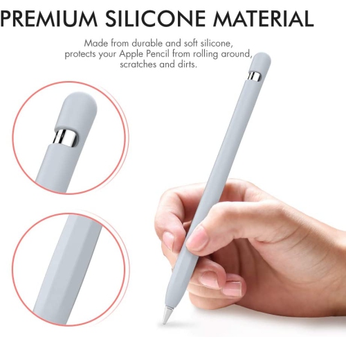 Silicone Case Sleeve Anti-Slip Protective Cover Skin [Added Cable Adapter Tether] Compatible with Apple Pencil