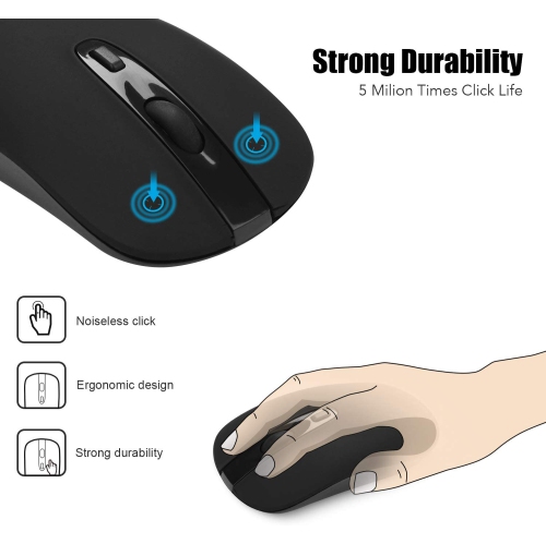 Wireless Computer Mouse, 2.4G Slim Cordless Mouse Less Noise for Laptop Ergonomic Optical with Nano Receiver