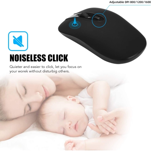 Wireless Computer Mouse, 2.4G Slim Cordless Mouse Less Noise for Laptop Ergonomic Optical with Nano Receiver