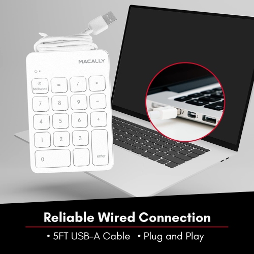 Wired USB Numeric Keypad Keyboard for Laptop, Apple Mac iMac MacBook Pro/Air, Windows PC, or Desktop Computer