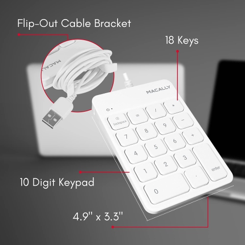 Wired USB Numeric Keypad Keyboard for Laptop, Apple Mac iMac MacBook Pro/Air, Windows PC, or Desktop Computer