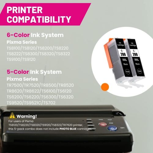 2 Pack Compatible with Canon PGI-280 PGBK PGI-280 XXL Black Ink Cartridges PGI 280 CLI 281 Ink Work for Canon