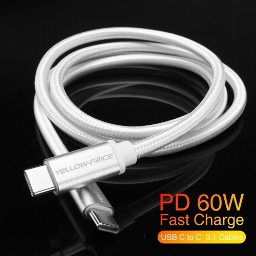 YELLOW-PRICE  USB Type-C to Type-C 3.1 Gen 2 Cable 10GBps 60W 4K Video Data Transfer, 3Ft/0.9M