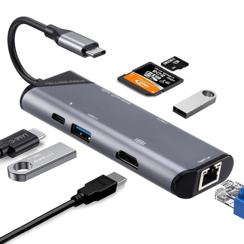 YELLOW-PRICE  USB C Hub Adapter W/ 4K HDMI, Ethernet, Type C, USB 3.0 Port for Macbook Pro/air