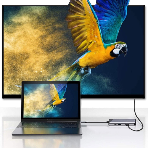 Concentrateur USB-C en aluminium avec HDMI 4K, Thunderbolt 3, USB 3, lecteur de cartes, Ethernet RJ45