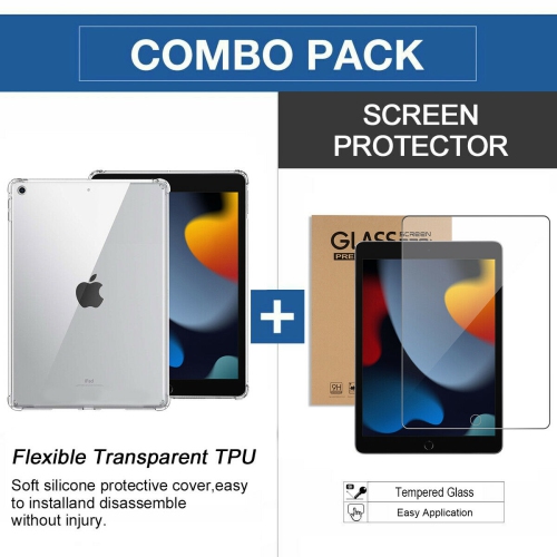 YELLOW-PRICE  Crystal Clear Tpu Protective Case & HD Tempered Glass for Ipad 9Th Gen 10.2 2021