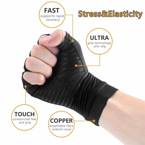Copper Fit Copper Infused Wrist Support Gloves, Black, Open Finger Design,  Moderate Compression, 2-Pack in the Safety Accessories department at