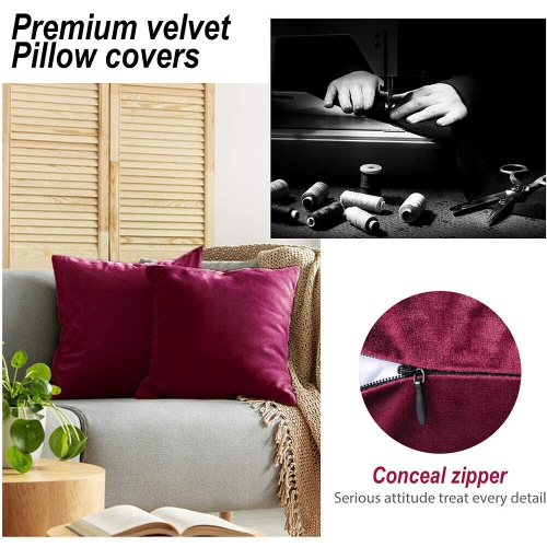 2x Modern Solid Color Square Velvet Soft Throw Pillow Case Covers, Skin-friendly