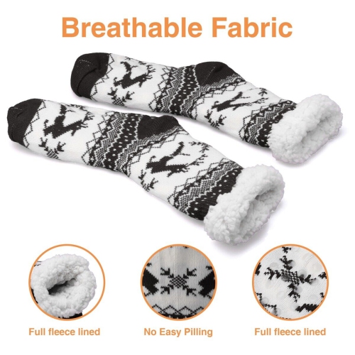 Thick Knit Sherpa Fleece Lined Thermal Fuzzy Slipper Socks With Grippers, Unisex
