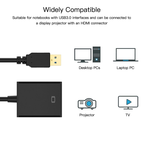 USB 3.0 to HDMI Cable Adapter Multi-Display Video Converter, Windows 7 8 10, Desktop, Laptop, PC, Monitor, Projector HDTV [Not Support Linux,