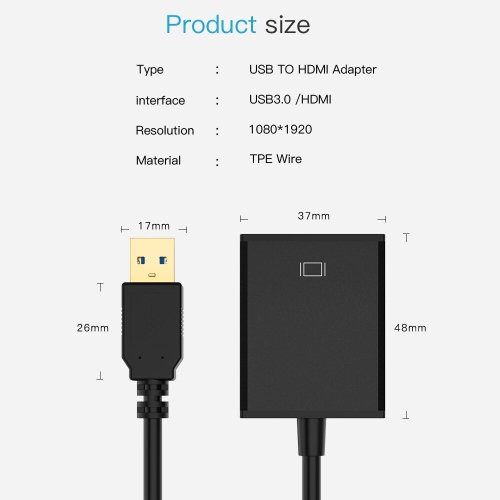 USB 3.0 to HDMI Cable Adapter Multi-Display Video Converter, Windows 7 8 10, Desktop, Laptop, PC, Monitor, Projector HDTV [Not Support Linux,