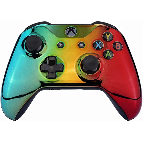 Tri-Color Gradient Faceplate Cover, Chrome Cyan Gold Red Front Housing Shell Case Replacement Kit for Xbox