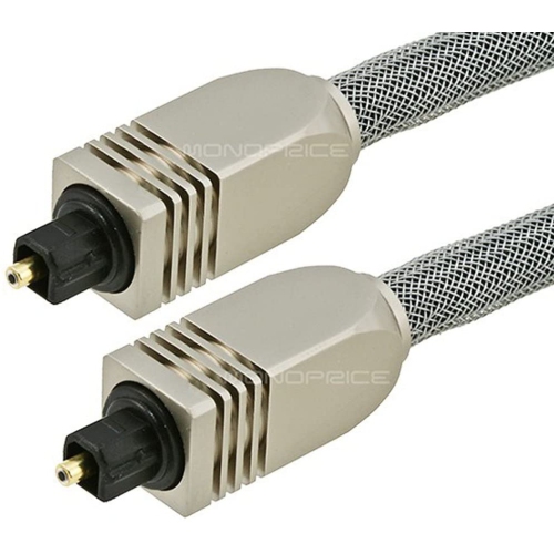 Premium S/PDIF Digital Audio Cable - Silver - 3ft | Heavy Duty Mesh Jacket, Metal Connector Heads,