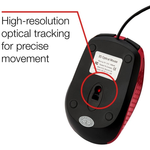 Mouse - Wired with USB Accessibility - Mac & PC Compatible - Red