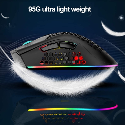 Wireless Lightweight Gaming Mouse, Ultralight Honeycomb Mice with RGB Backlit, 7 Button, Adjustable DPI, USB Receiver,