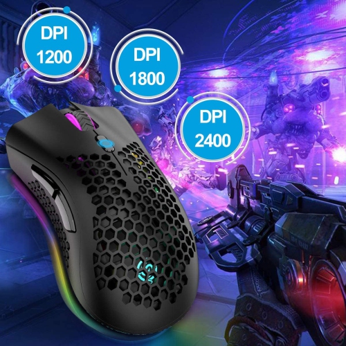 Wireless Lightweight Gaming Mouse, Ultralight Honeycomb Mice with RGB Backlit, 7 Button, Adjustable DPI, USB Receiver,