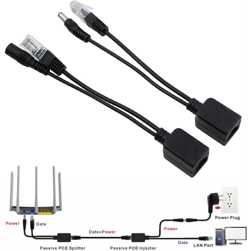 Power Over Ethernet Passive PoE Adapter Injector + Splitter Kit PoE Cable 5 Pairs