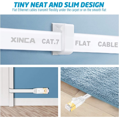 Cat 7 Flat Ethernet Cable 75ft White,High Speed 10GB Shielded LAN Internet Network Cable- Ethernet Patch