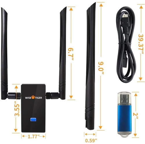 WiFi Adapter For Big Room, 1200Mbps Usb Wireless Network Adapter AC With 5dBi High Gain Antenna Compatible with Windows