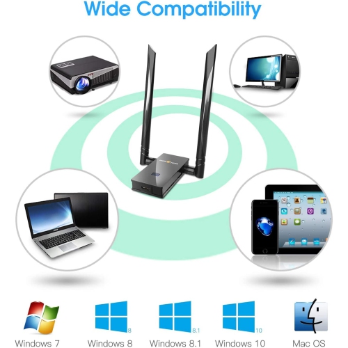 WiFi Adapter For Big Room, 1200Mbps Usb Wireless Network Adapter AC With 5dBi High Gain Antenna Compatible with Windows