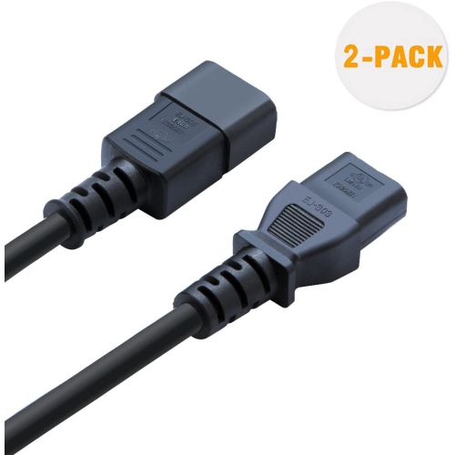 [2-Pack] 6 Feet 18AWG C14 to C13 PDU Style Computer Power Extension Cable, 1.8M / Black