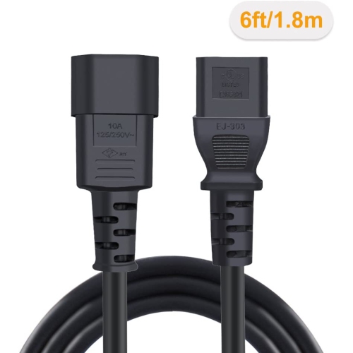 [2-Pack] 6 Feet 18AWG C14 to C13 PDU Style Computer Power Extension Cable, 1.8M / Black