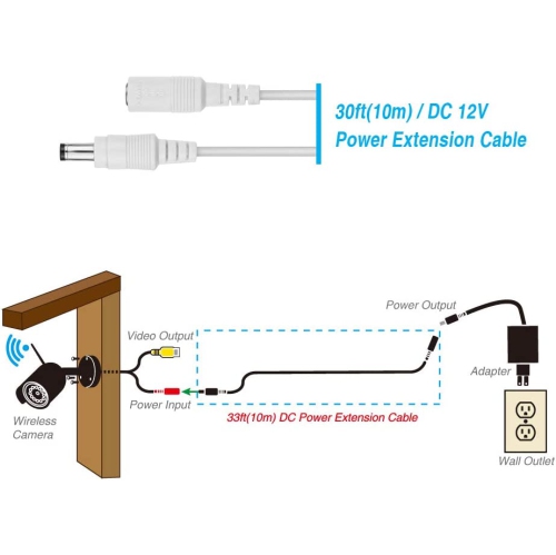 Power Extension Cable 10M 33Ft 2.1mm x 5.5mm Compatible with 12V DC Adapter Cord for CCTV Security Ca System