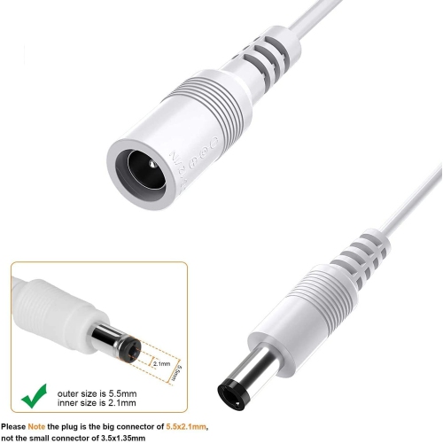 33FT(10m) 2.1x5.5mm DC 12V Power Adapter Extension Cable, Male to