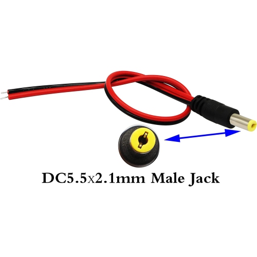 25CM DC Power Pigtail Cable, 12V 1-3A DC 5.5mm x 2.1mm Male Connectors AWG for CCTV Surveillance Security