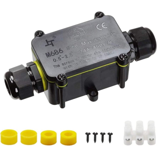 Junction Box Outdoor Waterproof IP68 2 Way Plug Line M20 Cable Connector Wire Range 5 to 12mm Power Cord External