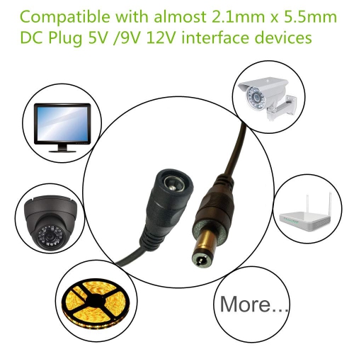 2pcs 3 Meter 2.1mm x 5.5mm DC 12V Adapter Cable DC Plug Extension Cable Male to Female Black, for LED, CCTV,
