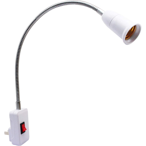 E27/E26 Socket Adapter with On/Off Switch Light Lamp Bulb 360 Degrees Flexible Aluminum Wire Gooseneck US Plug