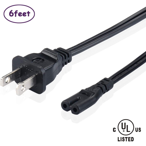 2-Slot UL Certified Power Cord 2 Prong AC Wall Cable for LED LCD TV Samsung LG Sharp Canon Pixma Hp Brother Lexmark