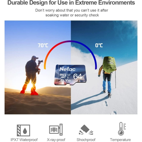 64GB microSDXC Card, UHS-I Memory Card - 100MB/s, 667X, U3, Class10, V30, A1, FAT32, High Speed 64GB TF Card -