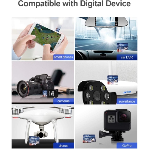 64GB microSDXC Card, UHS-I Memory Card - 100MB/s, 667X, U3, Class10, V30, A1, FAT32, High Speed 64GB TF Card -