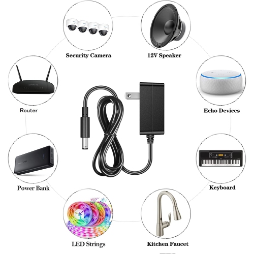 12V 1A AC Adapter Charger Replacement w/8 Tips, Regulated Power Supply Cord for LED Strip Light, CCTV Ca,