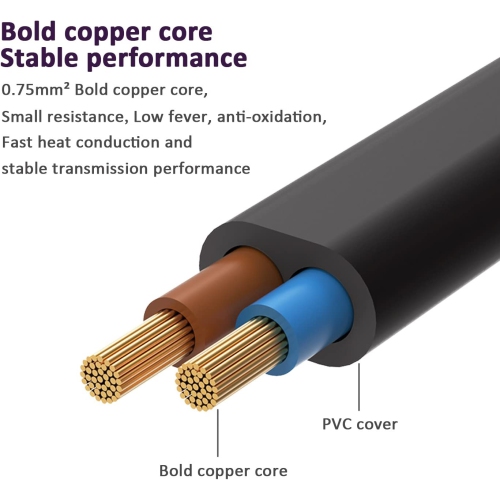 12Ft 2-Slot Power Cord 2 Prong AC Wall Cable for LED LCD TV, HP Dell Samsung Asus Acer Toshiba Laptop Charger,