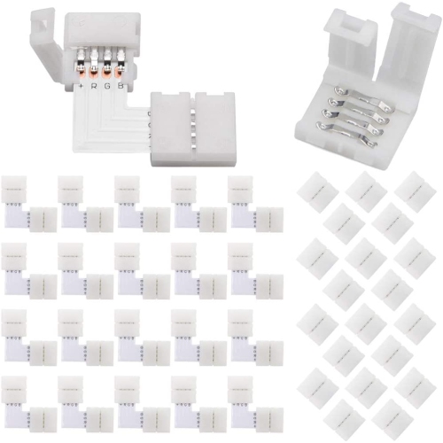 10mm 5050 RGB LED Strip Light Connectors Kits with 20X Gapless Connectors,20X L Shape 4 Pin Right Angle Corner