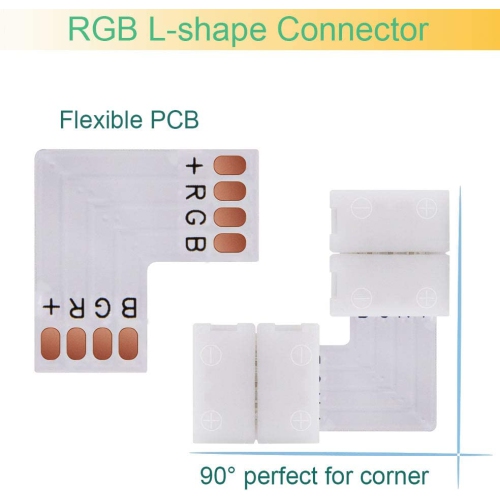 10mm 5050 RGB LED Strip Light Connectors Kits with 20X Gapless Connectors,20X L Shape 4 Pin Right Angle Corner