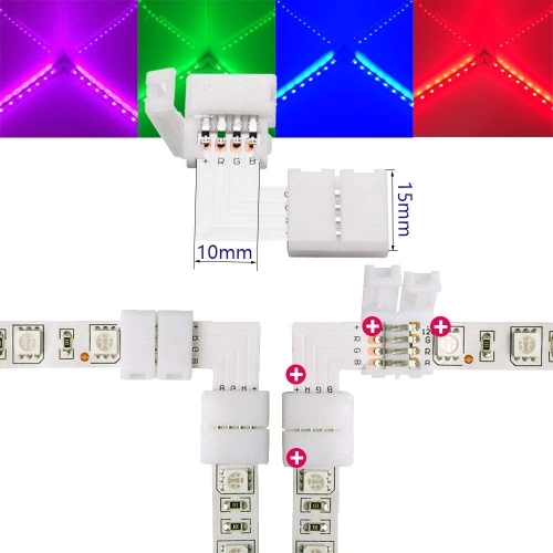 10mm 5050 RGB LED Strip Light Connectors Kits with 20X Gapless Connectors,20X L Shape 4 Pin Right Angle Corner