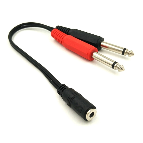 3.5mm 1/8" TRS Stereo Female to 2 Dual 1/4 Inch 6.35mm Mono TS Male Y Splitter Cable, Stereo 1/4 to 1/8
