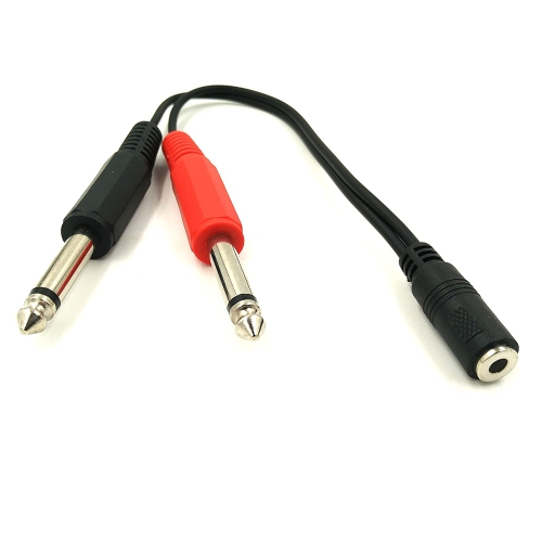 3.5mm 1/8" TRS Stereo Female to 2 Dual 1/4 Inch 6.35mm Mono TS Male Y Splitter Cable, Stereo 1/4 to 1/8